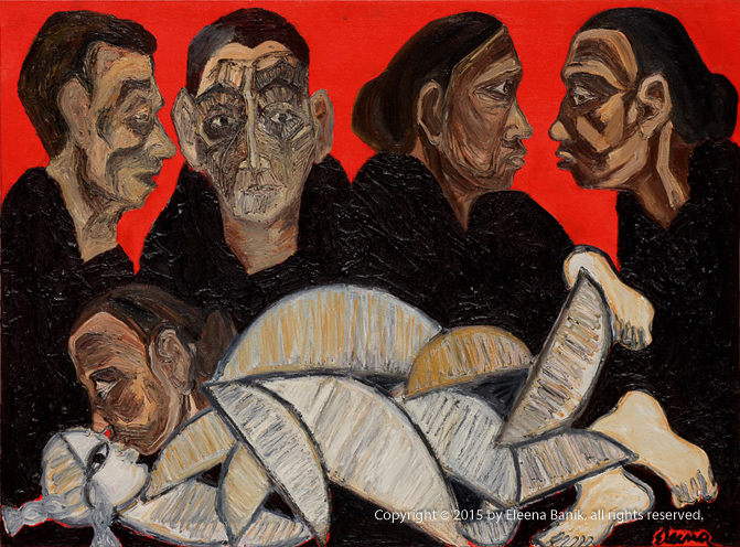 Mother and Child and the Onlookers II, Oil on Canvas, 48 in., 2014