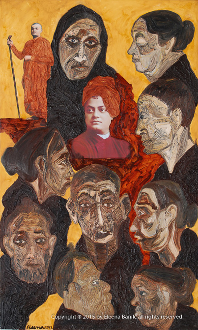 Swami Vivekananda and the people of India, Oil and-Mixed Media on Canvas, 33 x 55 in