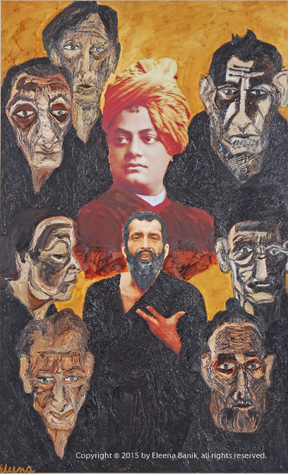 Swami Vivekananda his Master and the people of India, Oil and Mixed Media on canvas, 33 x 53 in